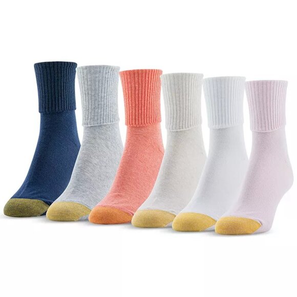 NIP Gold Toe Women's 6-Pack Casual Turn Cuff Socks - Picture 1 of 1